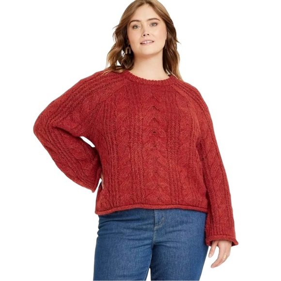 Universal Jackets & Blazers - Universal Thread Women's Cable Knit Crewneck Pullover Sweater Red - Size M
